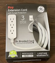 Load image into Gallery viewer, GE Pro Extension Cord with Surge Protection 8 ft braided cord 3 outlets - FreemanLiquidators - [product_description]
