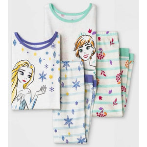 Toddler Girls 4pc Frozen Short Sleeve Snug Fit Top/Pants Pajama Set - White - 5T - FreemanLiquidators - [product_description]