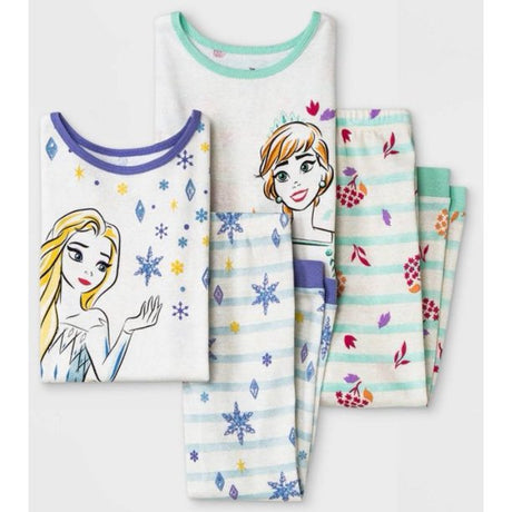 Toddler Girls 4pc Frozen Short Sleeve Snug Fit Top/Pants Pajama Set - White - 4T - FreemanLiquidators - [product_description]